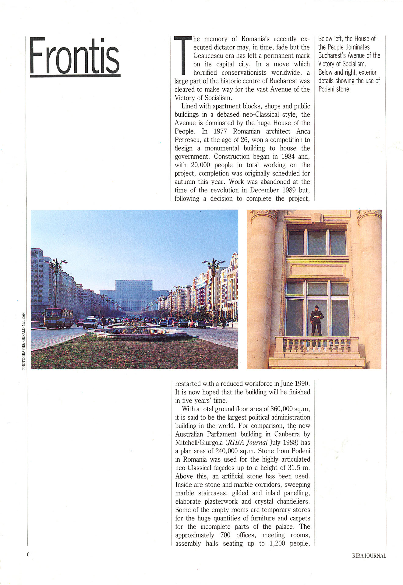 RIBA Journal cover story on The House of the People Romania
