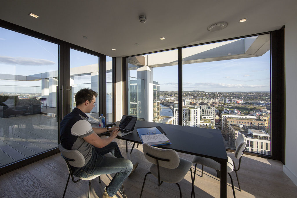 Coffee room in enclosed in glass on the roof terrace